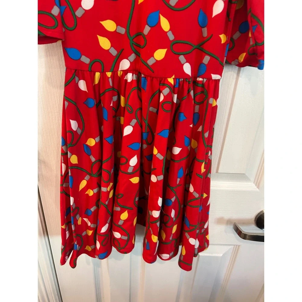 DotDotSmile Dress Red Christmas Light Print Crisscross Back Holiday Twirl Dress